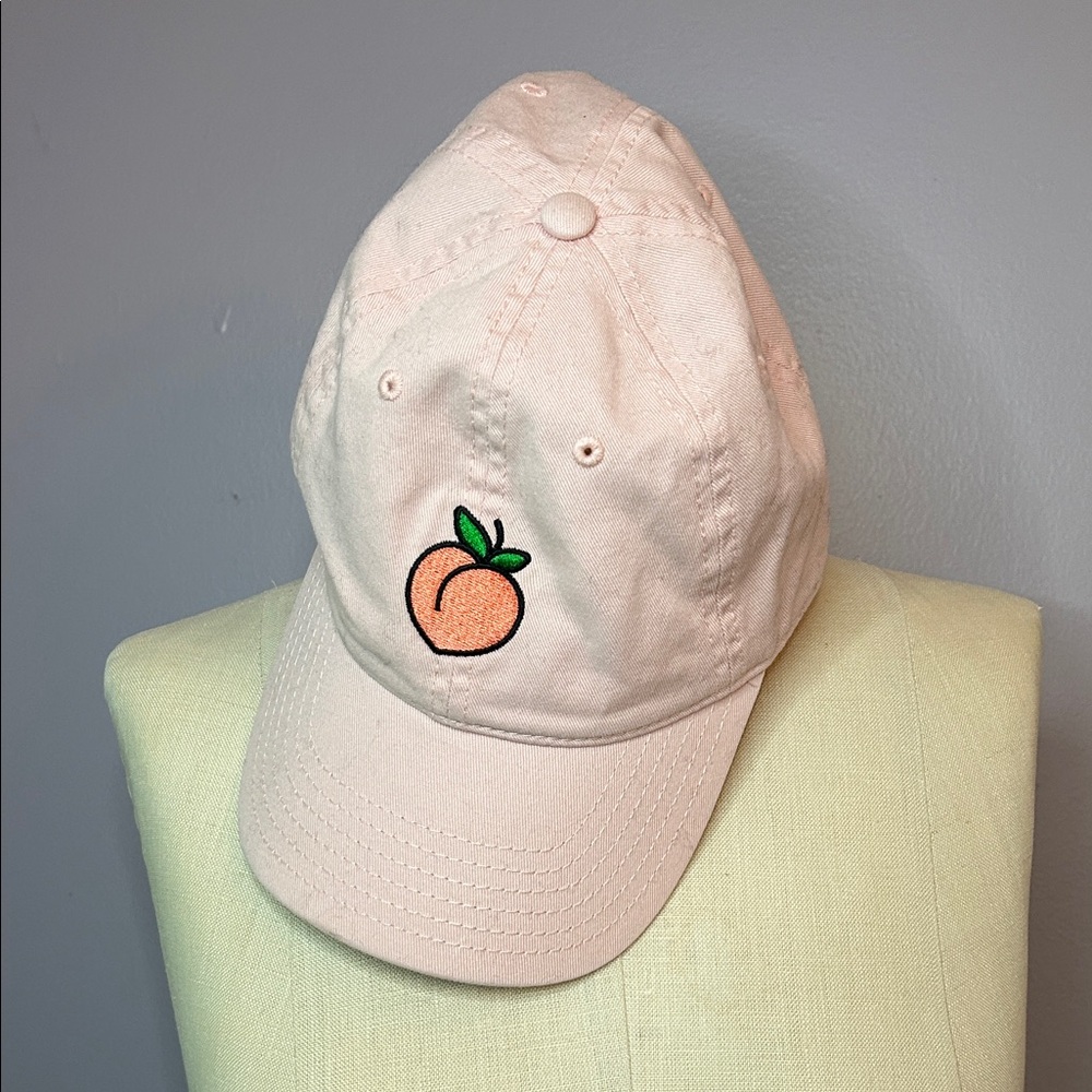 Mighty Fine Baseball Cap Embroidered with  Peach Emoji adjustable strap back NEW